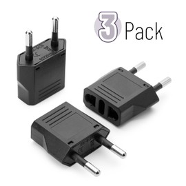 Bates- European Plug Adapter, 3 pcs, Black, Travel Adapter, US to Europe Plug Adapter, EU Adapter, Electrical Adapters, Converter Plug, European Outlet Adapter, Converter Plug for Europe