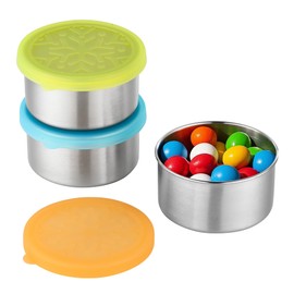 Misichao Stainless Steel Food Storage Containers with Lids - Airtight Meal Prep Food Containers for Kitchen & Pantry, Leakproof, Reusable Metal Bento Lunch Box (Blue+Orange+Yellow, 220 ML)