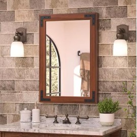 18 in. W x 26 in. H Rectangular Rustic Wood Framed Farmhouse Wall Bathroom Vanity Mirror in Brown 1010719148