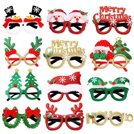 AWAVM 12 Styles Christmas Glasses Frame Glitter Christmas Party Glasses Christmas Costume Creative Eyewear for Christmas Party Supplies