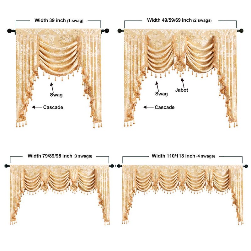 ELKCA Golden Jacquard Swag Waterfall Valance Luxury Curtain Valance for