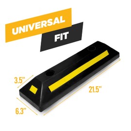 VaygWay Heavy Duty Rubber Parking Curb Guide –Car Parking Block - 2 Pcs Driveway Car Garage Wheel Stopper- Professional Grade Parking w/Yellow Reflective Tape Curb– Universal (Black + Yellow 1 Pc.)