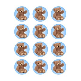 Blue Teddy Bear Edible Image Cupcake Toppers For 2 Inch Cupcakes Or Cookies By TNCT!