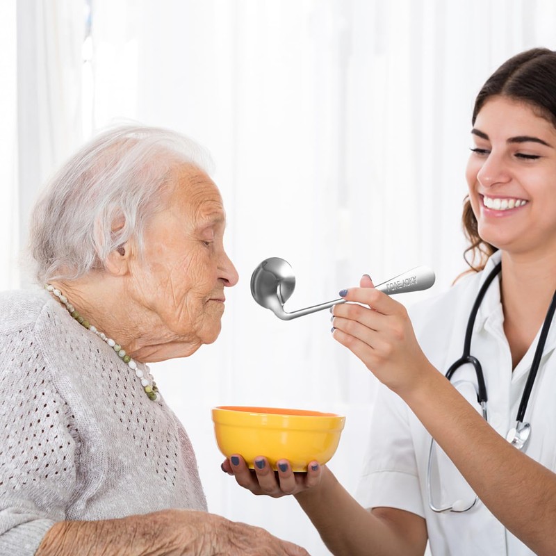 Baluue Stainless Steel Angled Spoon for Elderly Patients, Self-Feeding Utensil