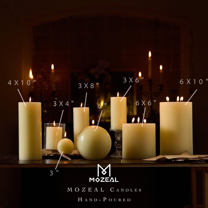 MOZEAL 4" x 10" Extra-Large Ivory Pillar Candles (Set of
