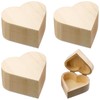 4 PCS Heart Shape Wooden Present Box, Pine Wood Craft Box Unfinished, with Hinged Lid and Adsorptive Closure, DIY Keepsake Box