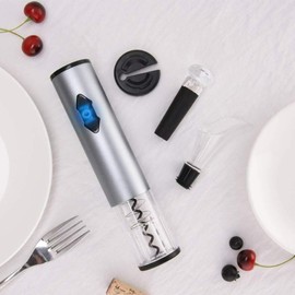 Kavydens Electric Wine Bottle Openers Set, Battery Operated Wine Opener Kit, Cordless Automatic Corkscrew Combo with Attached Foil Cutter Vacuum Stopper Wine Aerator Pourer, Stainless Steel