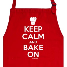 ThisWear Chef Gifts For Women Keep Calm And Bake On Two Pocket Adjustable Bib Apron Red