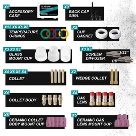 AWLOLWA 90PCS TIG Welding Torch Accessories Glass Cup Alumina Nozzle Stubby Gas Lens #12 Kit for TIG WP-17/18/26