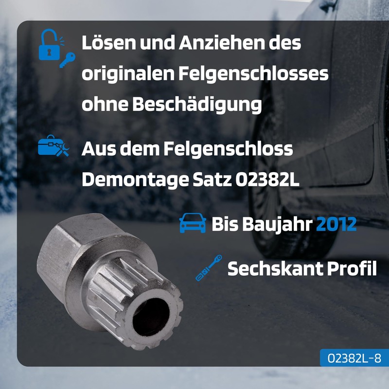 SW-Stahl 02382L-8 Rim Lock Adapter 58 I Suitable for VW