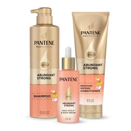 Pantene Abundant & Strong Régimen de 3 piezas con complejo B5 + niacinamida, champú (13.5 onzas), acondicionador (8 onzas), suero (2 onzas) para pérdida de cabello, adelgazamiento, antirotura, volumen