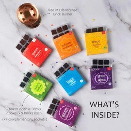 7 Chakra Incense Brick Super Set by Aromafume | 63 bricks & Tree of Life Exotic Burner | Smokeless Incense Set for Chakra Balance | Yoga & Meditation Gifts | Incense Kit for Plexus, Root Chakra & more