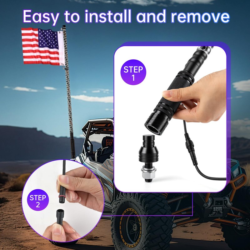 2pcs 4FT UTV Whip Lights for Side by Side, Spiral