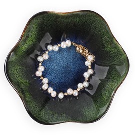 Geepen Jewelry Trays, Elegant Ceramic Jewelry Dish Tray, Key Bowl, Decorative Plate for Mother’s Day Valentine's Day Blackish Green