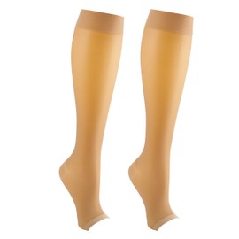 Supporo Knee High Compression Open Toe Socks For Women, Used For Sports, Medical, and Travel to Boost Blood Circulation and Recovery 16 - 20 mmhg, Medium, Beige