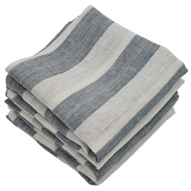 Marc Oliver Flax Linen Cloth Napkins Striped White Grey. 20" x 20" Stonewashed 100% Linen Napkin Set of 4, Fully Sewn Hem. Washable, Reusable for Dinner Table, Kitchen, Home, Party, Restaurant or cafe