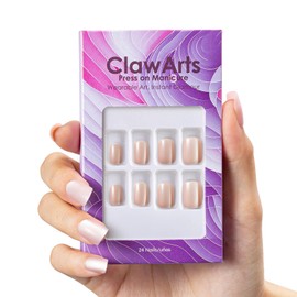 ClawArts Short Square Pinky Beige Cat-Eye Finish Press-On Nails with Jelly Glue Sticker, No Liquid Glue or UV Light Required, Suitable for Office and Everyday Use, One Size Fits Most.