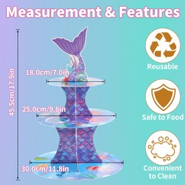 Mermaid Cupcake Stand, Little Mermaid Birthday Party Decorations Supplies Favor Under The Sea Theme Cupcake Tower Holder for Girls Kids(1 Pack)