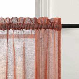 Terracotta Sheer Curtains 24 Inch Length for Small Windows Set Rod Pocket Linen Look Semi Sheer Cafe Tier Curtain Fall Kitchen Curtain for Door Boho Rustic Bathroom Decor 24 Long Rust Burnt Orange Red