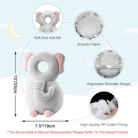 JINYJIA Baby Head Protection, Breathable Baby Head Protective Pads, Adjustable Baby Protective Pillow, for Toddlers Crawling and Learning to Run, for Children from 4 to 24 Months, Elephant
