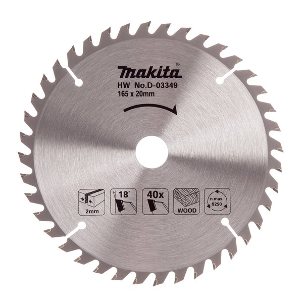 Makita D-03349 Circular Saw Blade for Wood 165 x 20 x 40 Teeth, 0 V, Silver/Black