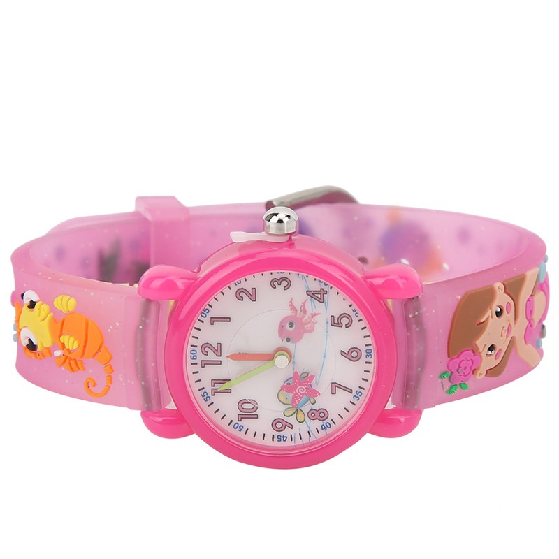 Children Watch Cartoon Pattern Waterproof PVC Strap Quartz Children WatchPink