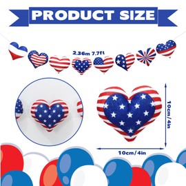 Whaline Patriotic Heart Felt Banner 3D American Flag Heart Pre-Strung Banner Red Blue White 4th of July Bunting Garland for Independence Day Hanging Decoration