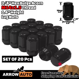 ARROW 20x 1.4" Black M14x1.5 Bulge Acorn Lug Nuts 3/4" Hex| Dodge Durango Ram1500 etc