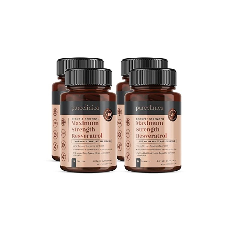 Pureclinica 1000mg Resveratrol x 360 tablets - (4 bottles of