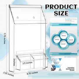Barydat 2 Pieces Outdoor Brochure Holder with Business Card Holder Waterproof Wall Mount Literature Box Pamphlet Box Acrylic Brochure Organizer for Pamphlet Map Menu 8.75x11.75x2.25 Inch