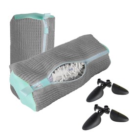 AUSTEDFY Shoe Washing Machine Bag,Laundry Shoe Bag for Washing and Dehydration,with 2 Pairs Adjustable Shoe Trees,Shoe Cleaning Bag for Most Types and Sizes（2PCS） (Grey)