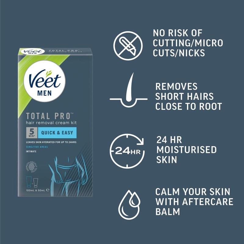 Veet Men Intimate Hair Removal Kit, with Aftercare Balm, Sensitive,