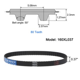 sourcing map 2pcs 160XL 037 Timing Belt 80 Teeth Rubber Geared Cogged Belt, 0.37" Width, 0.20" Pitch Mechanical Replacement Belts