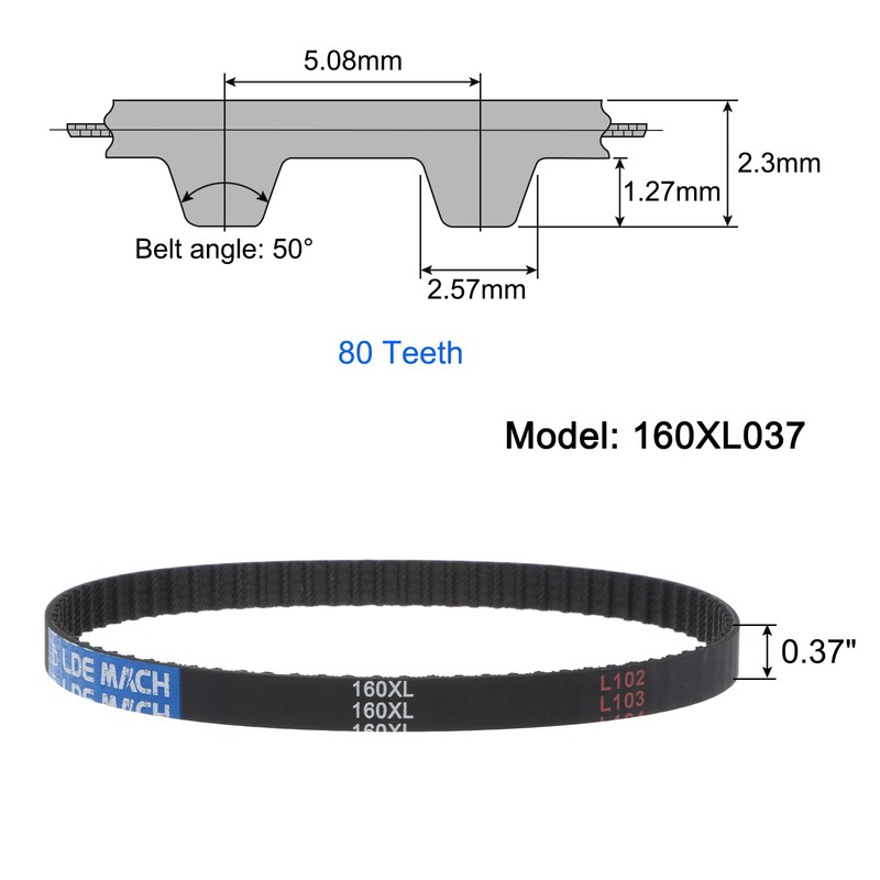 sourcing map 2pcs 160XL 037 Timing Belt 80 Teeth Rubber