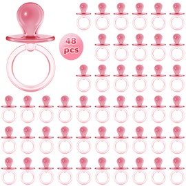 48 Pieces 2.5 Inch Acrylic Baby Pacifiers Baby Shower Favors Gender Reveal Party Decorations for DIY Baby Shower Birthday Party Favors (Pink)