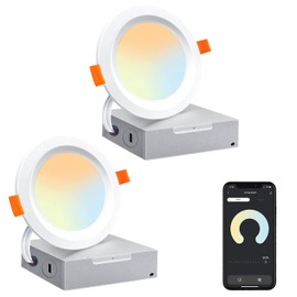 NUNET LED Recessed Ceiling Lighting 4 Inch Smart WiFi Ultra-Thin Recessed Light 2 Pack Change Color Temperature White/Warm/Cold White Dimmable Downlight 10W 800LM High Brightness Work with Alexa