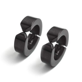 ALOHAMONI Fake Earrings, Ear Cuff, Earrings, Black, Silver, Binaural, 2-piece Set, Hoop Ring, Non-hole, Fake Earrings, Unisex, Spring Type, Just Pinch On, Easy to Install, Silver, No Gemstone