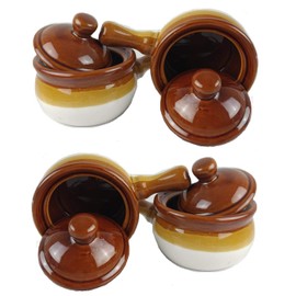 Individual French Onion Soup Crock Chili Bowls with Handles and Lids, Ceramic 16 Ounces 4 Pack