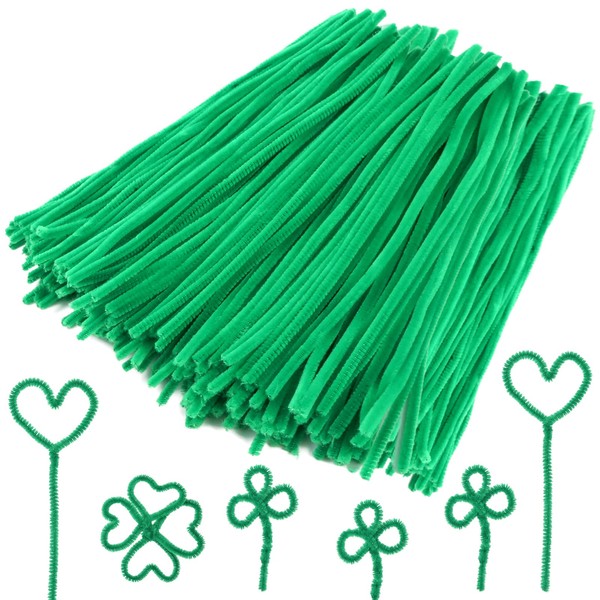 Caydo 200 Pieces Green Pipe Cleaners Craft Chenille Stems for Kids DIY Art Craft Projects Decorations(6 mm x 12 inch)