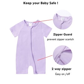 JunNeng Baby 2 Pack Short Sleeve Rompers Infant Cotton 2-way Zippers Comfy Summer Jumpsuit Z Pink+Purple 12-18 Months
