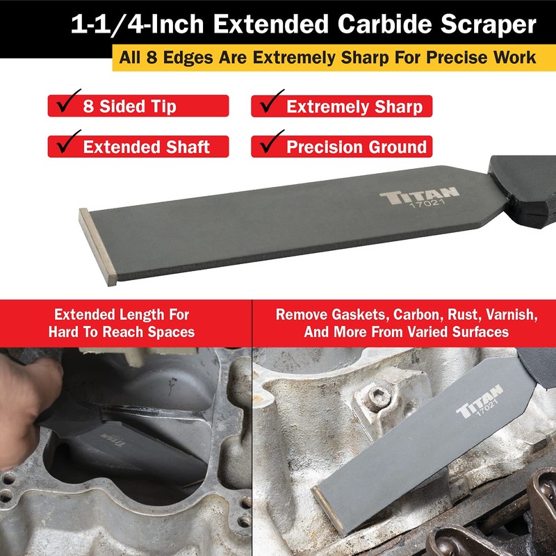 Titan 17021 Carbide Scraper, Long, 1-1/4 Blade