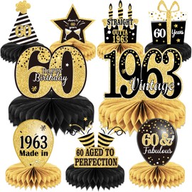 9PCS 60th Birthday decorations 60th birthday Centerpieces for Tables Decorations 2023 Vintage 1963 Honeycomb Table Topper Back in 1963 60th Birthday Decorations for Men and Woman 60 Years Birthday Party