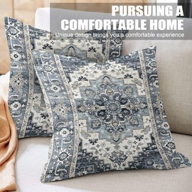 XPHZZL Pack of 2 Bohemian Style Linen Decorative Cushion Covers 45x45 cm Square Throw Pillow Covers 18x18 Inch Boho Style Pillowcases for Outdoor Home Decor Sofa Bedroom Car - Navy Blue