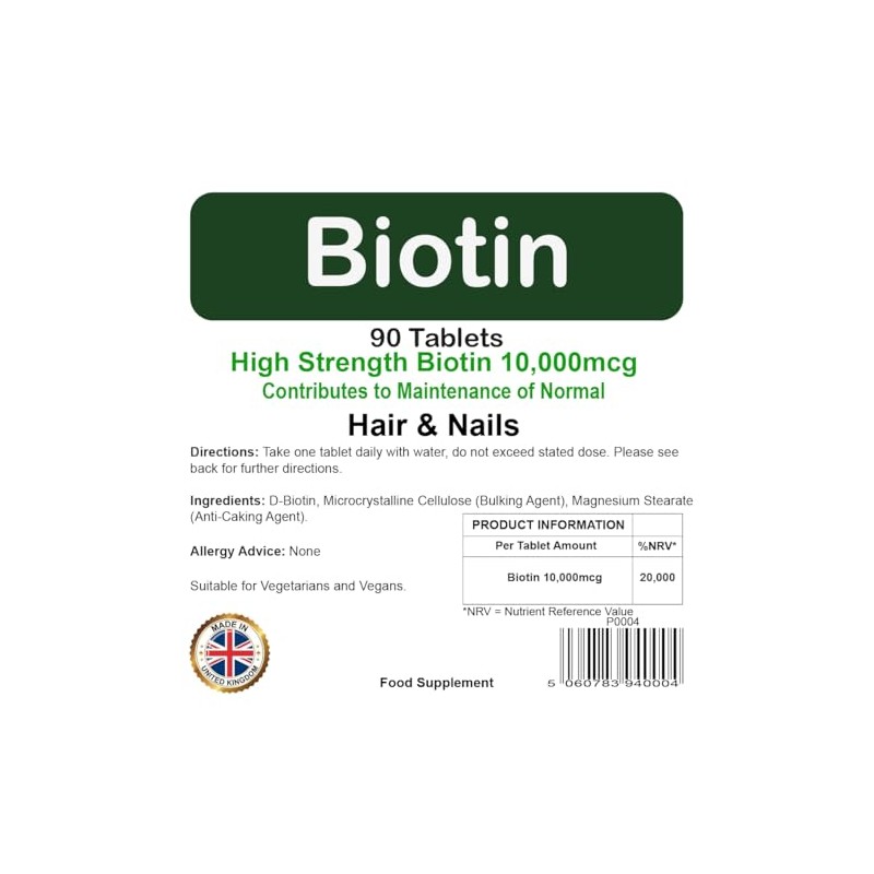 Biotin 10,000mcg Tablets | Hair & Skin Support Supplement |