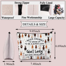 BDPWSS Goat Makeup Bag Goat Lover Gift Goat Mom Gift Goat Farmer Gift Crazy Goat Lady Gift Animal Lover Gift Goat Themed Gift (Cool Goat Lady)