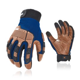Vgo... Work Gloves Men Touchscreen in Cowhide Palm, Heavy Duty Gloves Anti Impact Utility for Warehouse Mechanics Carpenter Trucker, 1 pair(L)