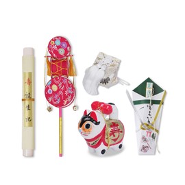 Amemari Shrine Visiting Small Items, Set of 5, Made in Japan, Dog Paper, Denden Taiko Drum, Amulet Bag, Birth Record of Birth, Cosmetic Box, Small Fan, Taiso, Naming Book, First Arrivals, Gift for
