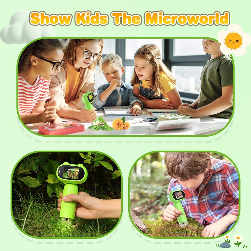 Digital Microscope for Kids,2.0" IPS Screen Handheld Microscope for Kids,Support