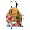 Ambesonne Christmas Apron, Happy Noel Themed Cartoon of Room with
