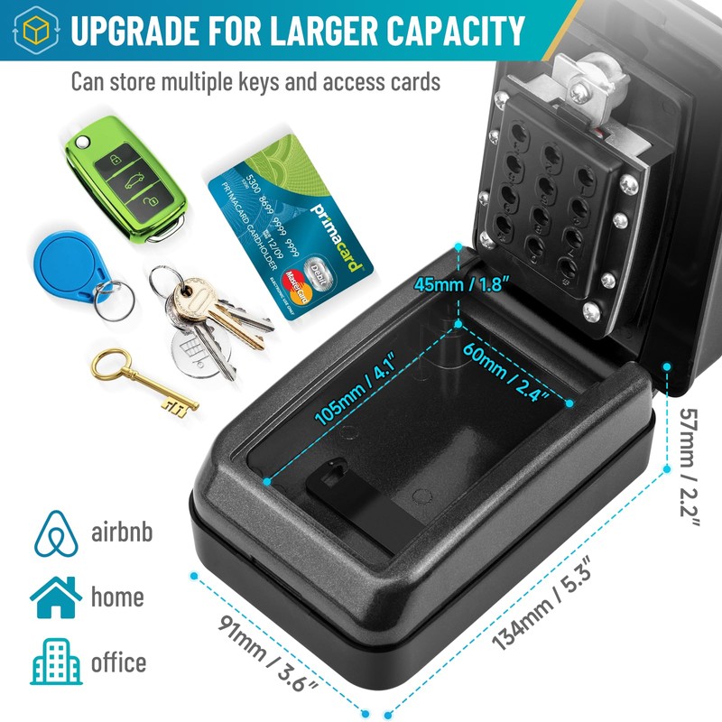 Key Lock Box with Code, Wall-Mounted LockBox for Keys with
